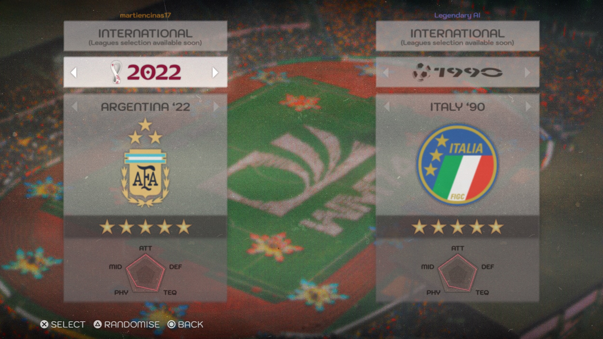 Team select across eras: Argentina 2022 vs Italy 1990