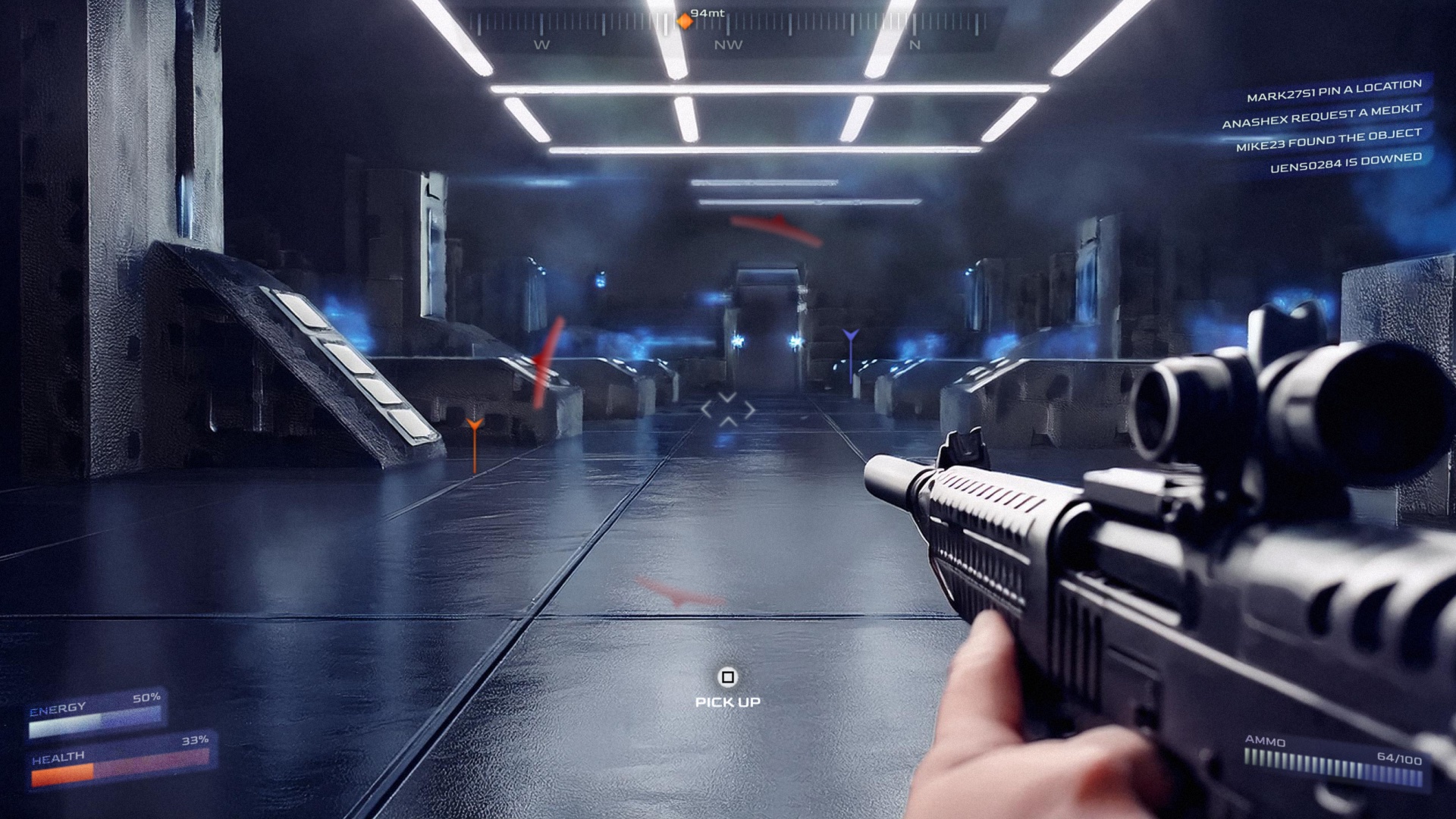 FPS HUD in a hangar