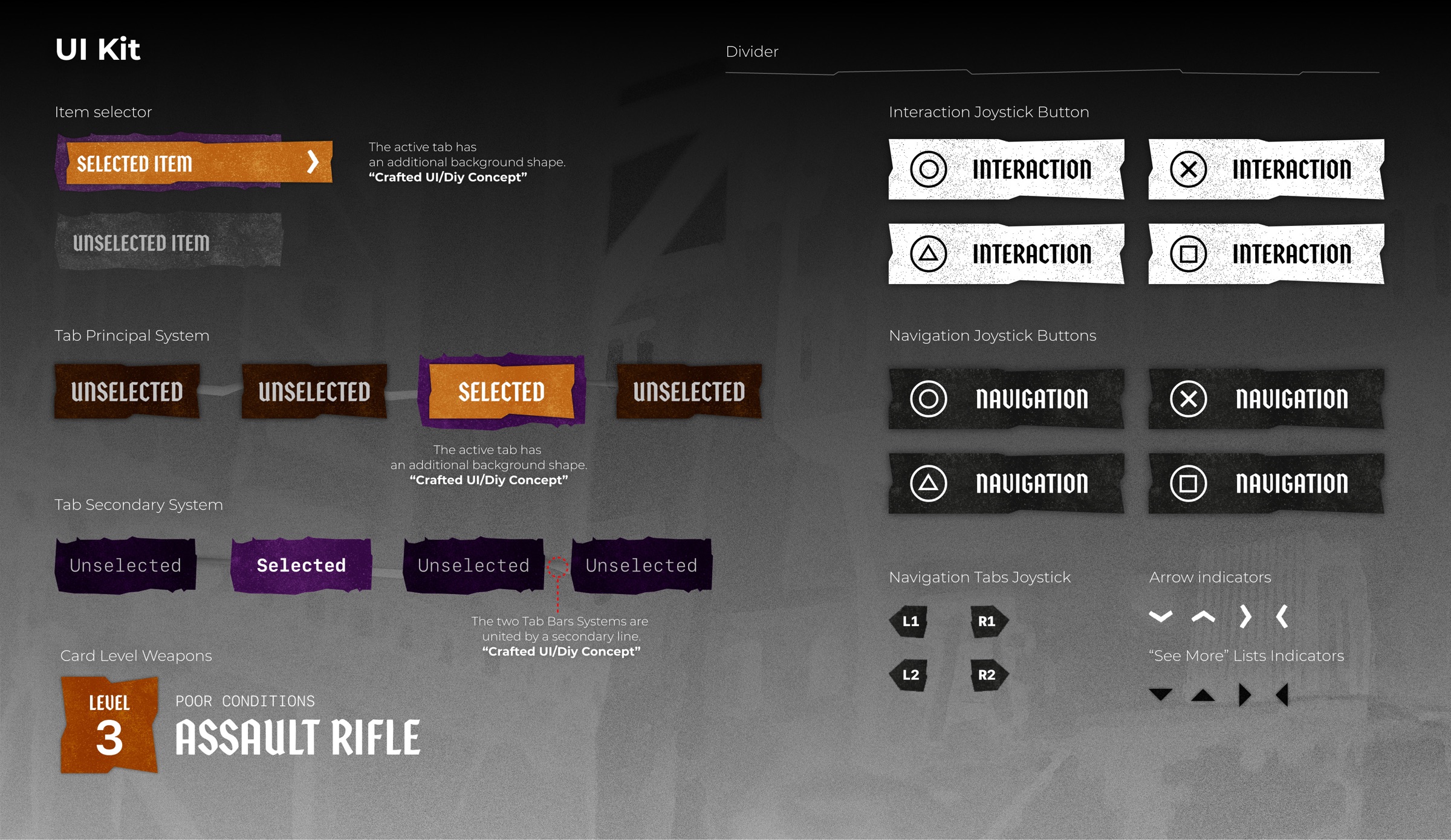 UI kit: tabs, selectors and joystick buttons